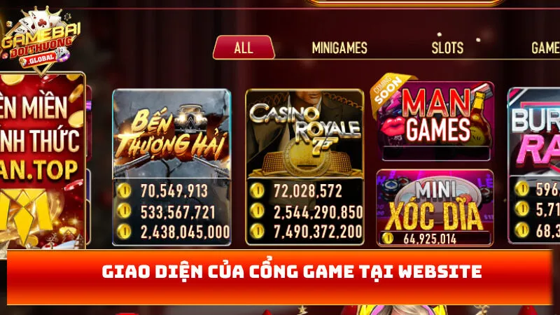 Giao diện của cổng game tại website